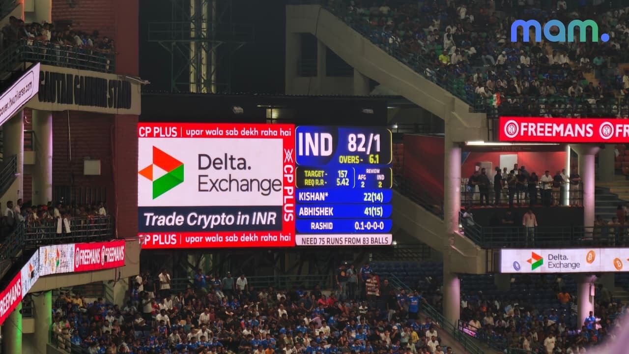 Delta Exchange Global Sponsor India Afghanistan T20I on-ground cricket boards cover